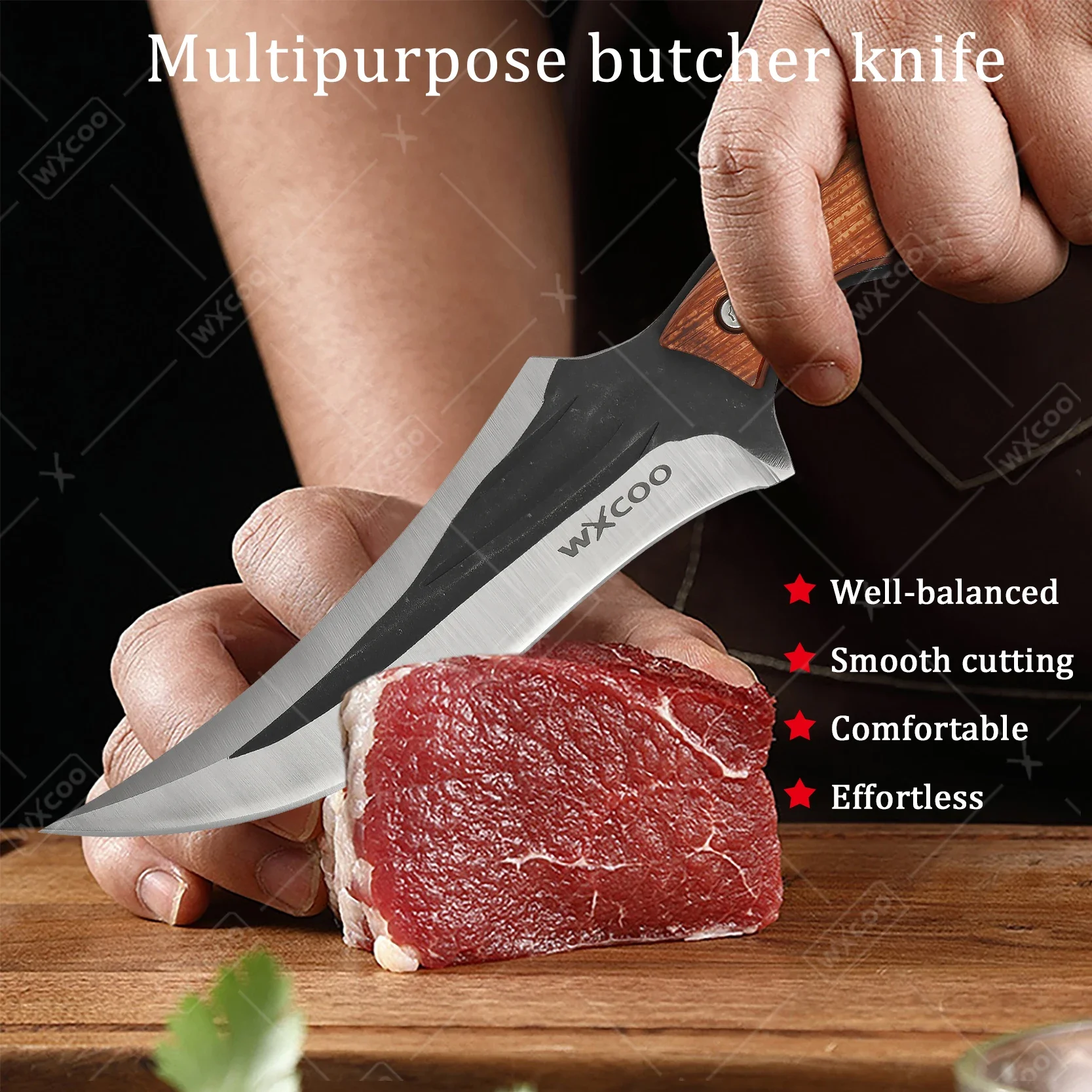 WXCOO Stainless Steel Kitchen Knife Multifunctional Chef Knife Handmade Forged Meat Cutting BBQ Fruit Paring Household