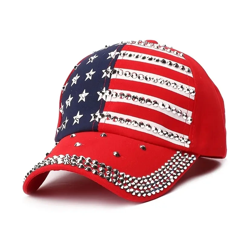 American Flag Baseball Cap Sparkle Studded Flag Deim Hip Hop Hat Outdoor Casual Style Man Unisex Hat For Women Girls