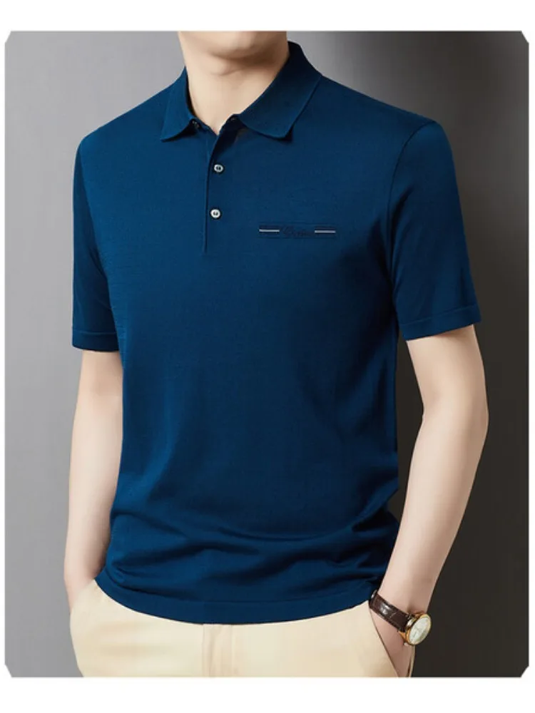 Summer Knitted Loose Fit Short Sleeve Polo Shirt Youth Trend Business Thin Men's Wear Casual Preppy Style
