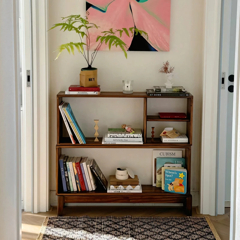 

Nordic solid wood bookcase lattice cabinet living room corridor entrance storage walkway home floor locker