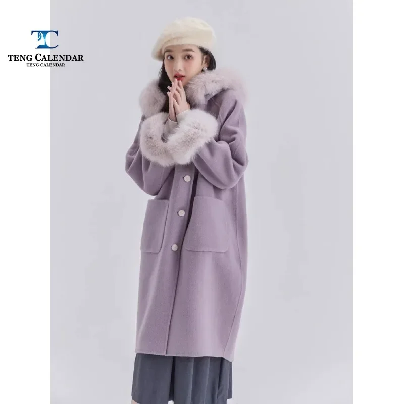 

Hepburn Purple Woolen Coat for Women, High-end Mid Length, Woolen Collar Coat, New Style, 2021 Autumn and Winter