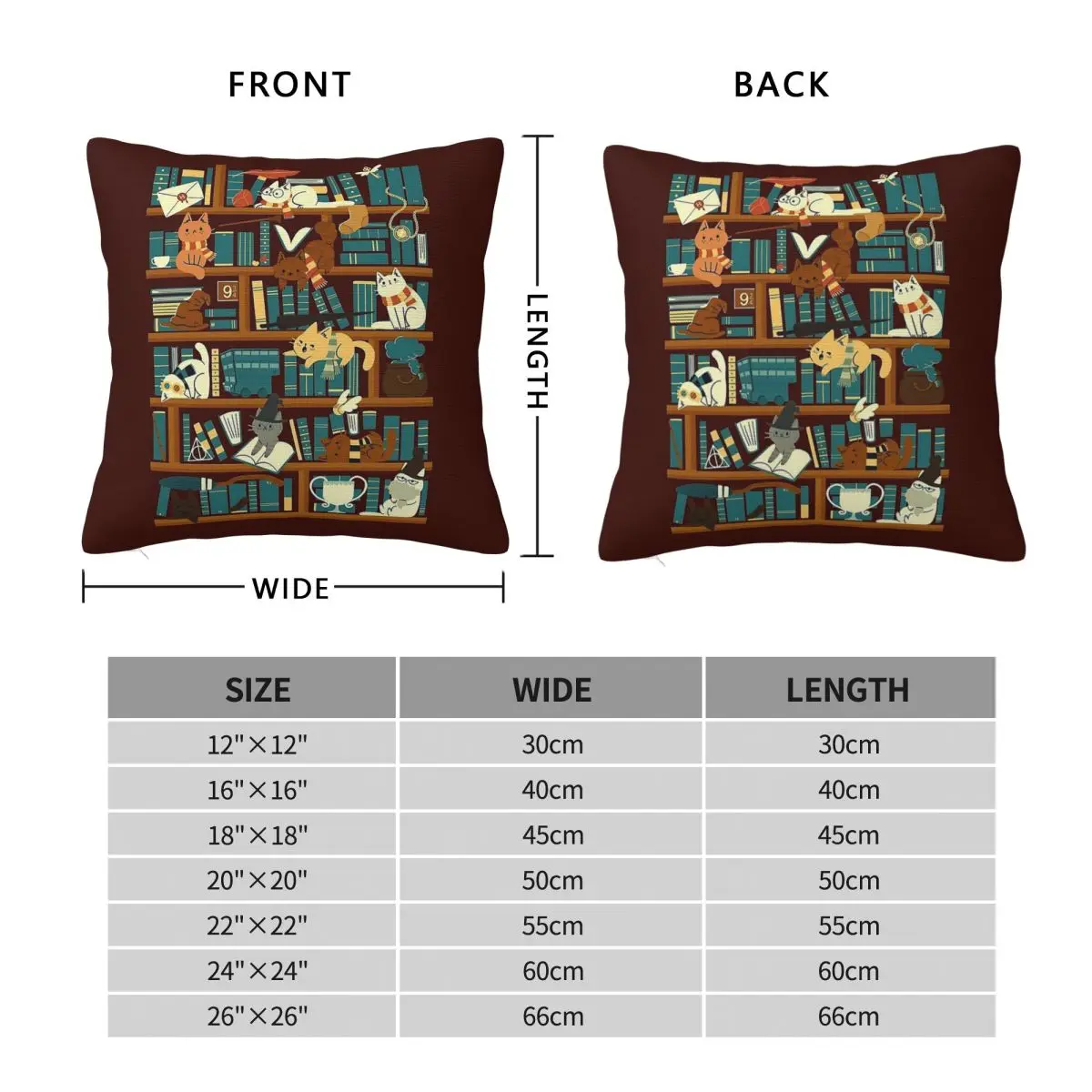 Library Magic School Cat Square Pillowcase Polyester Linen Velvet Pattern Zip Decor Throw Pillow Case Room Cushion Cover 45x45
