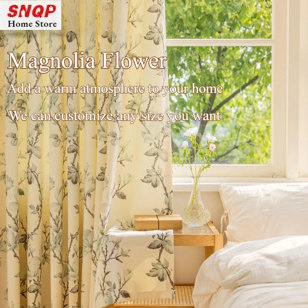 American Country Style Jacquard Curtains for Living Room Bedroom Dining Magnolia Flower Warm Colors Retro Decor Custom Size