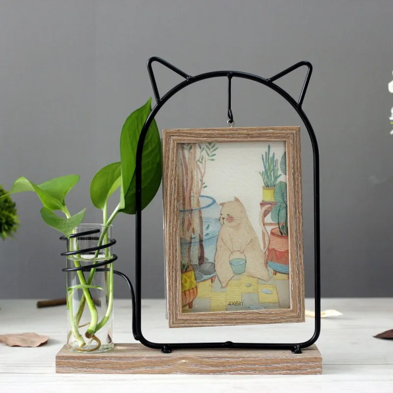 Reageerbuis Vazen Glazen Plantenbak Vaas Met Smeedijzeren Fotolijsten Desktop Glas Planter Voor Hydrocultuur Planten Coffeeshop Kamer