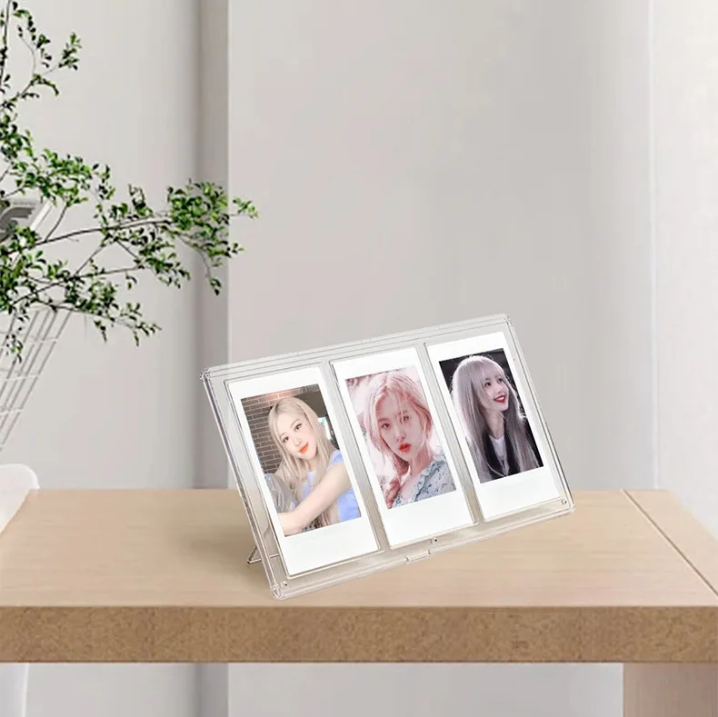 For Fujifilm Instax Mini 8/9/11/12 Series 3 Inch Photo Pictures Transparent Vertical Three Palace Grid Photo Frame Table image 3