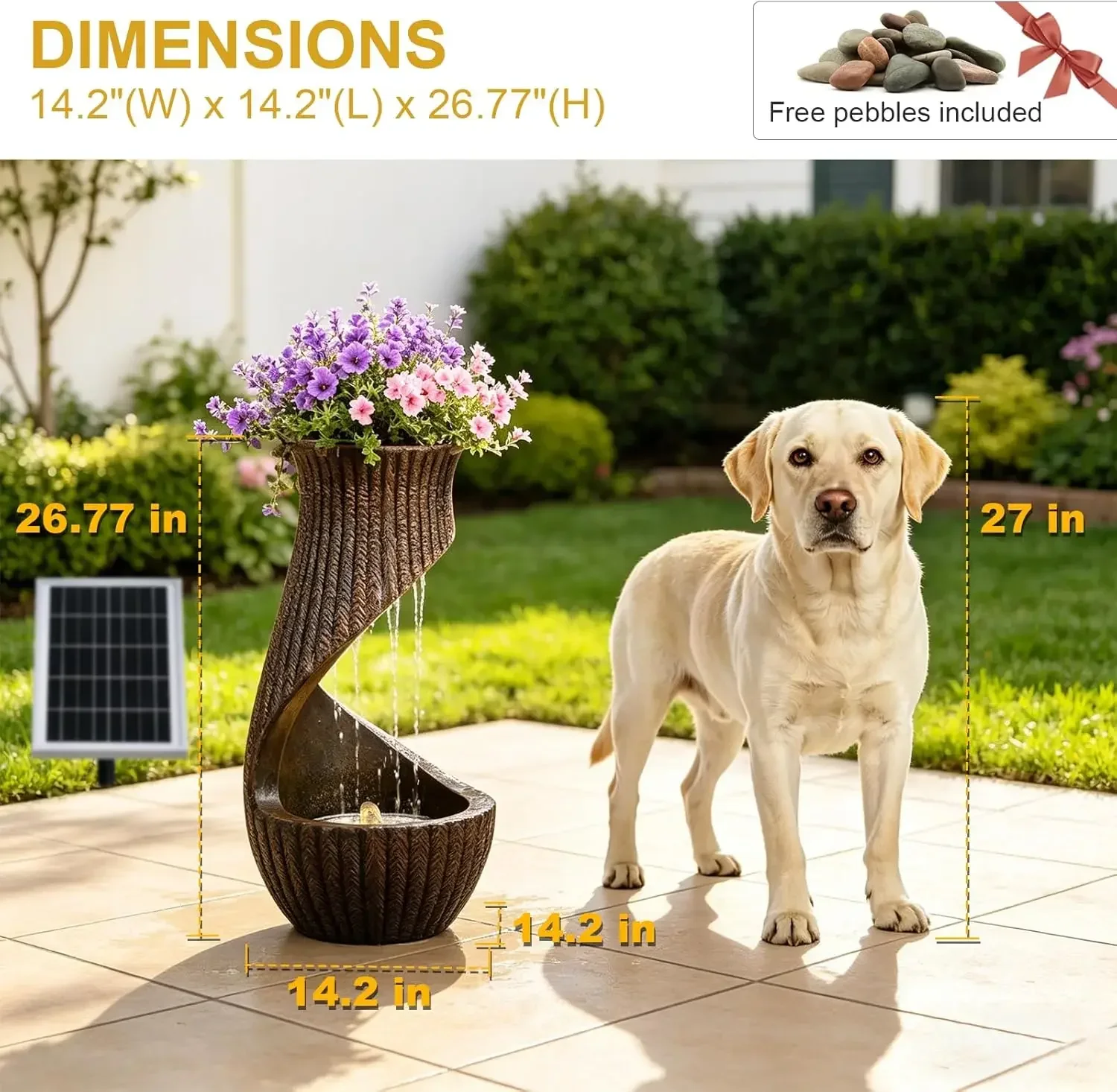 Solar Water Fountain Outdoor with LED Lights & Planter, 26.8
