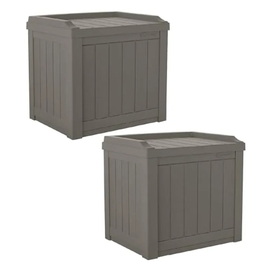 2 Pack 22 Gallon Indoor or Outdoor Backyard Patio Small Storage Deck Box with Attractive Bench Seat and Reinforced Lid, Stone G