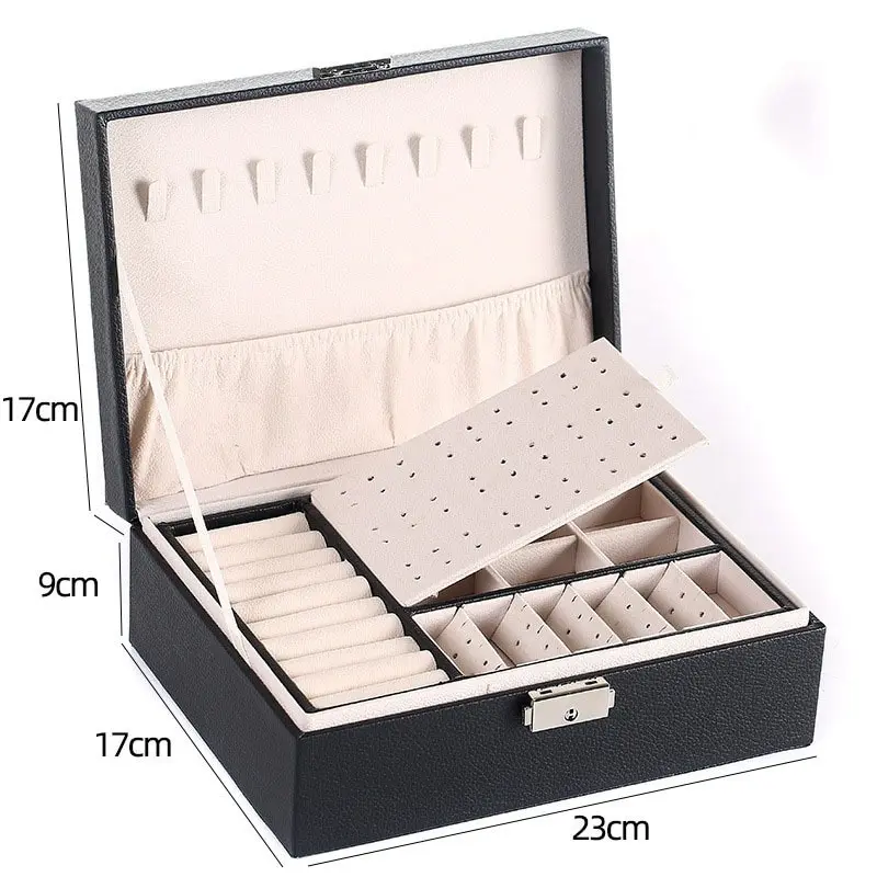 Double Layer Leather Jewelry Box for Men and Women