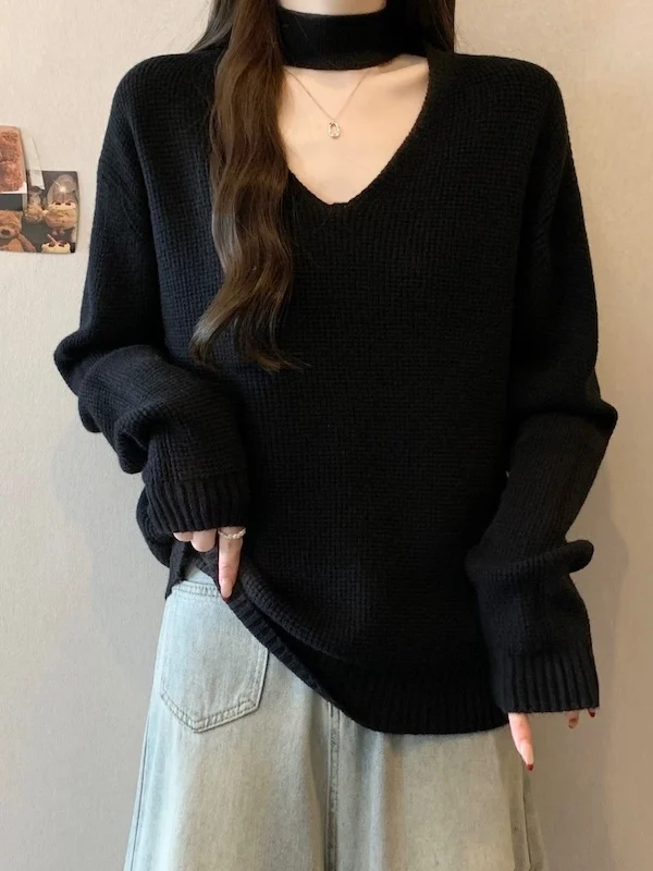 

plus Size V-Ne Hanging Ne Sweater Women Spring Autumn Fat MM Slimming Meat Concealing Knitted irt Top Korean Sle Loos...