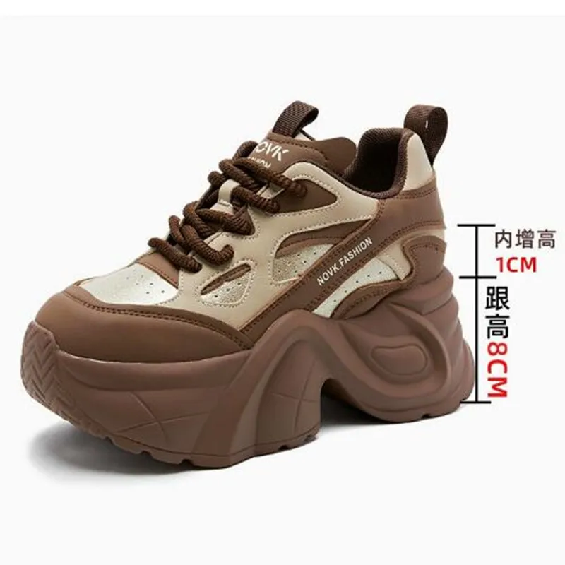 9cm Luxury Women Elevated Platform Sneakers for 2026 Autumn Winter Fashion Chunky Dad Shoes Hidden Height Increase Walking Shoes