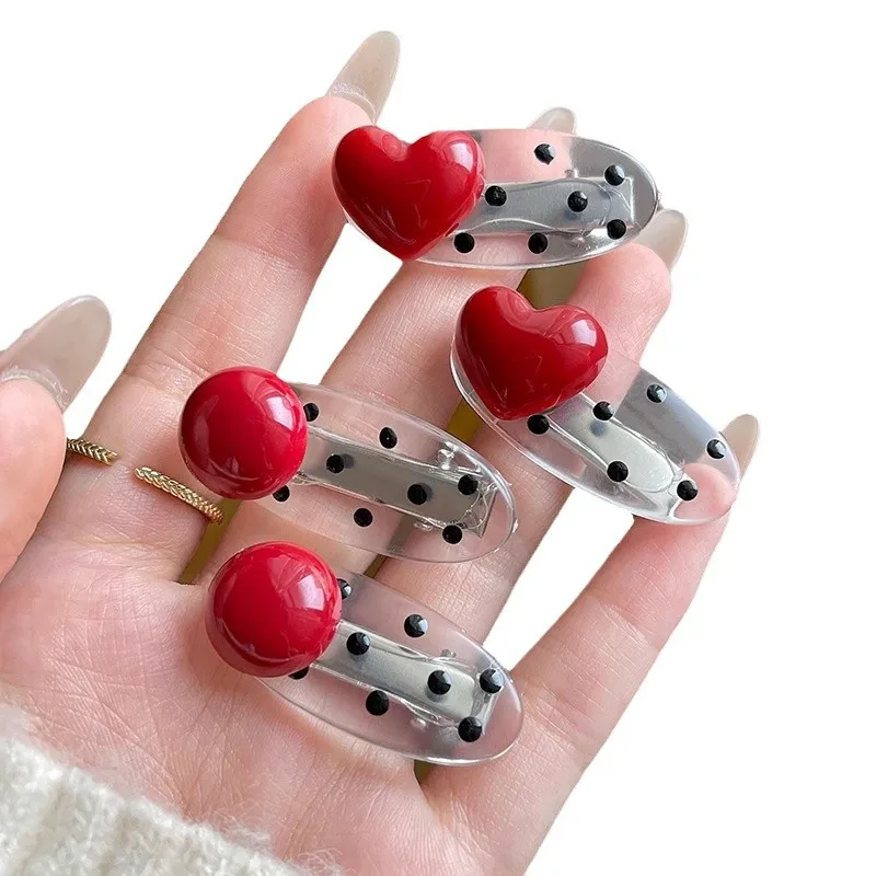 Red Love Polka Dot Hairpin Bangs Clip Retro Hairpin Broken Hair Duck Bill Clip Headdress Headwear Girls Women Hair Accessories