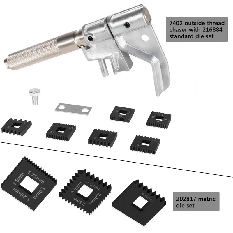 

7402 Universal Outside Thread Chaser and 202817 Metric Die Set (3 Dies) for Thread Repair Tool, Similar to OTC 7402, 202817