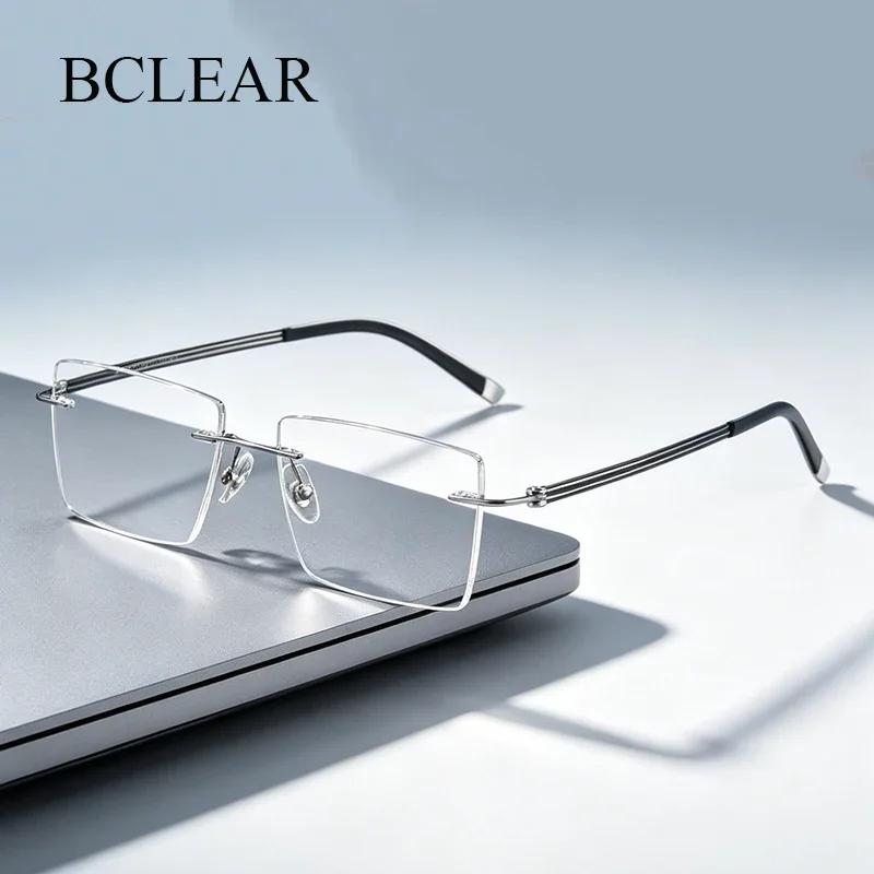 

BCLEAR 2026 New Arrival Business Simple Design Rimless Pure Titanium Eyeglasses Men Fashion Optical Glasses Big Square Frames