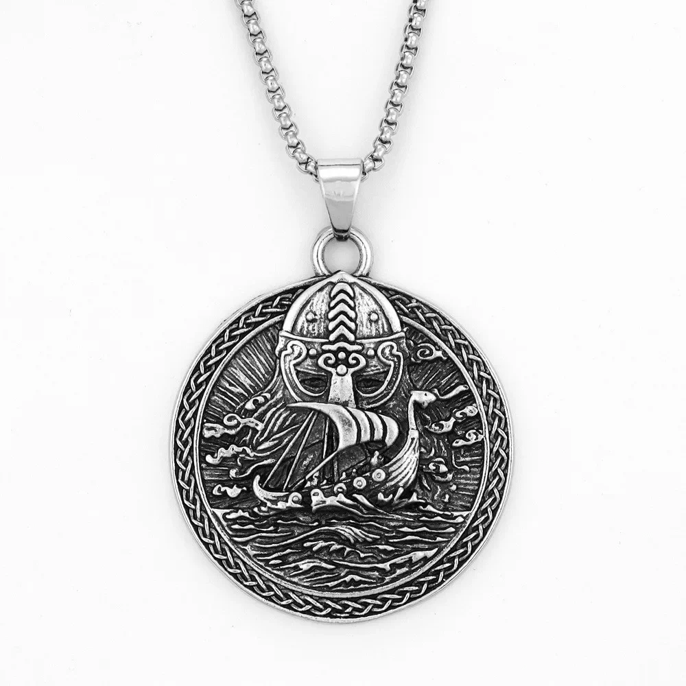 Retro Norse Mythology Odin Pirate Ship Necklace Men's Gothic Punk Ethnic Style Retro Trendy Jewelry