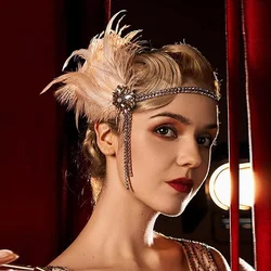 1920s Headpiece Flapper Headband,Rhinestone Feather Hair Band Great Gatsby Hair Accessories for Women and Girls