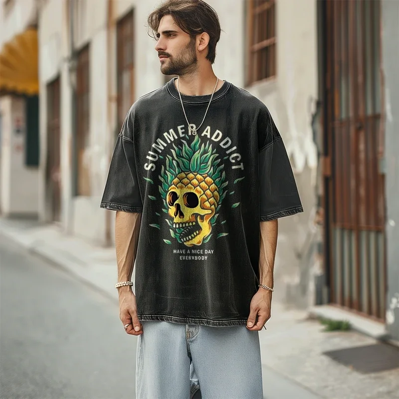 Hip Hop Streetwear Men's T-Shirt Oversized Short Sleeve Shadow Graphic Print Y2k Tops T-Shirt Clothing 100% Cotton