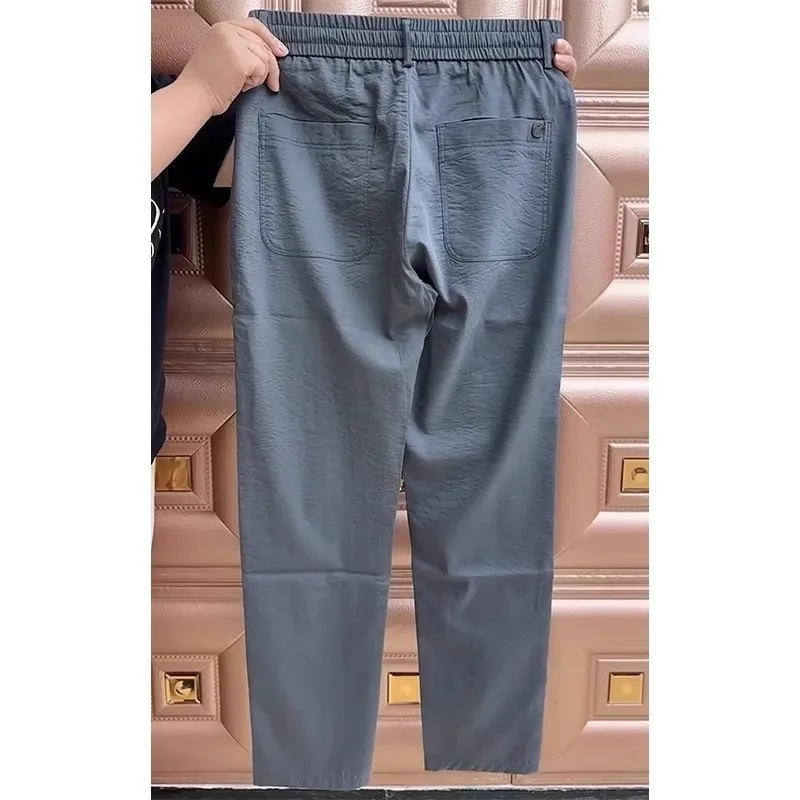 

New 2025 Men's Ice Silk Casual Pants Thin Spor Comfortable Straight Leg Zipper mid Waist Long Summer Faionable Color