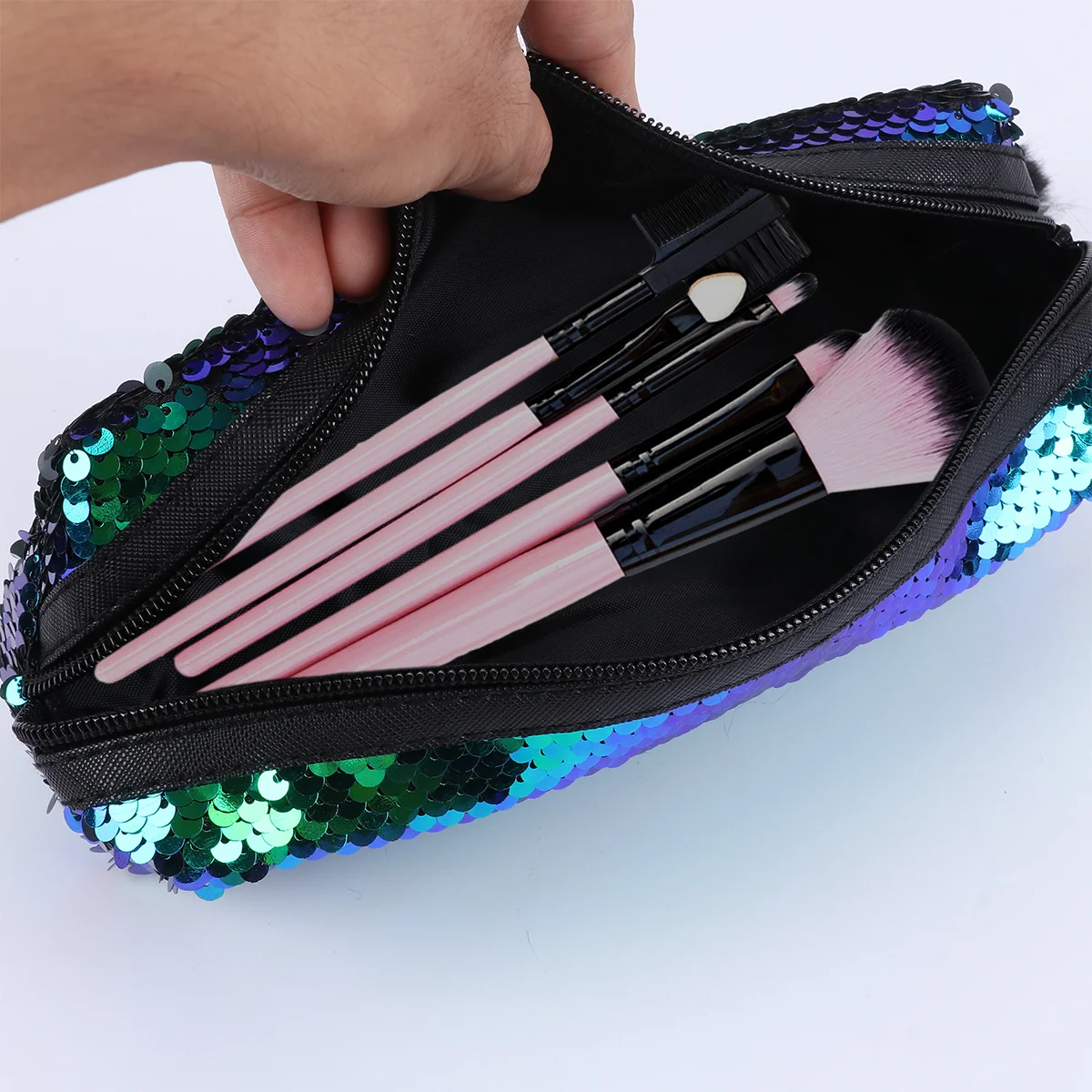 

1Pcs Sequin Pencil Pouch Mermaid Style Glitter Zipper Bag Large Capacity Stationery Storage Organizer for School Office Supplies