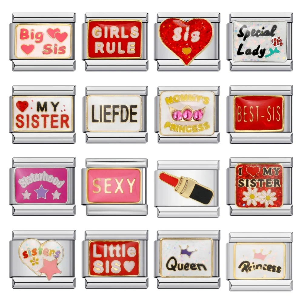 Abalorios de Acero Inoxidable Y2K Rojos para Mujer, Estilo SIS Queen Diva, con Esmalte Colorido, Compatibles con Pulseras de 9mm, para Creación de Joyería DIY Femenina