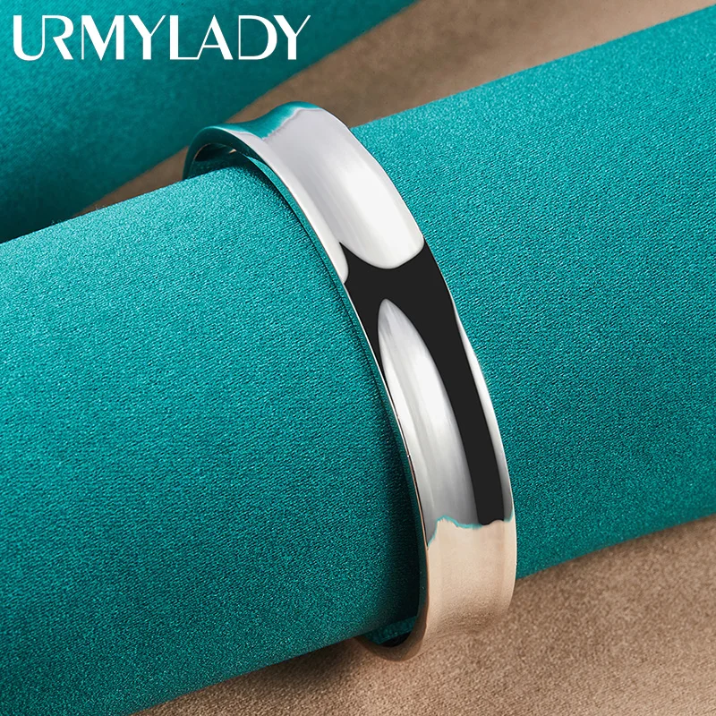 

URMYLADY 925 Sterling Silver 12mm Smooth Flat Round Bangles Bracelet For Women Wedding Engagement Fashion Charm Jewelry