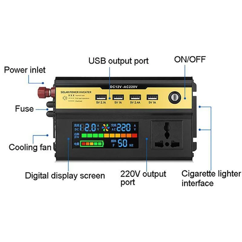 Inversor do carro dc 12/24/v para ac 220v modificado inversor de onda senoidal potência de pico 3000-6000w inversor de potência de carro universal carregador usb