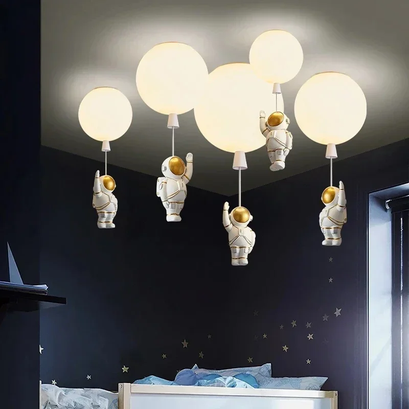 Modern LED Astronaut Balloon Ceiling Pendant Lights For Children Nursery Room Decor Glass Ball Hanging Chandeliers Lamp