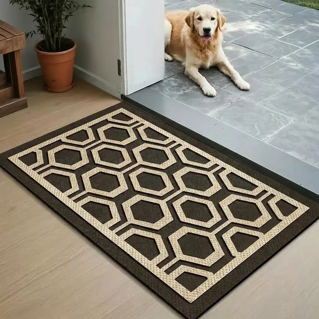 Square Door Entrance Mat with Water Absorbing Diatomaceous Earth Surface, Rubber Base for Bathroom and Toilet
