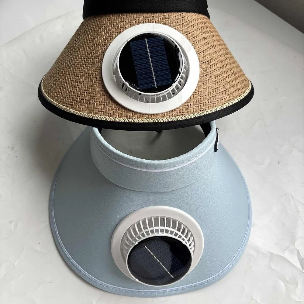 Wide Brim Sun Hat with Fan Solar Powered Fan Breathable Outdoor Visor Hat Sunshade Empty Top Beach Sunshade Hat Fishing