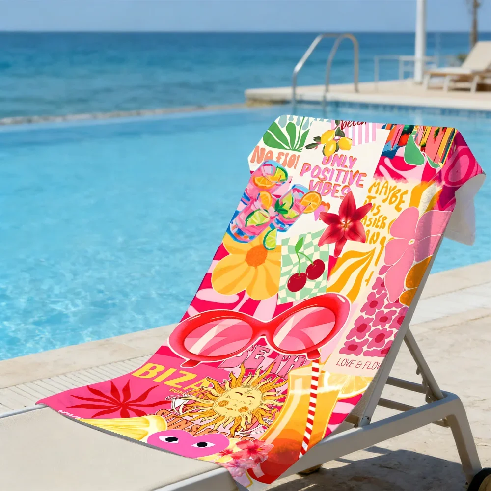 Ibiza Summer Vibes Beach Towel – Absorbent Sand Resistant with Pink & Orange Print for Summer Getaways