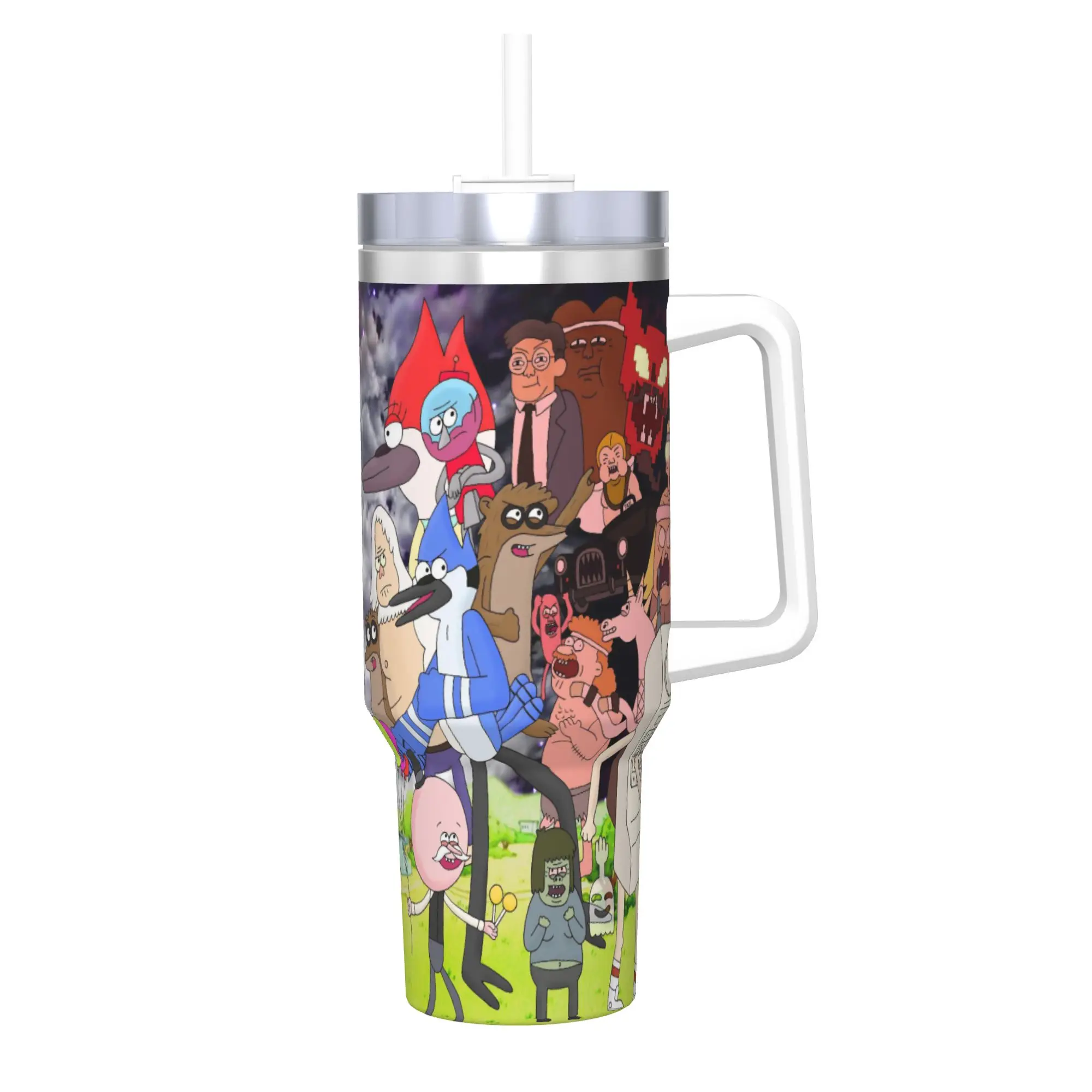 Regulars Show Cartoon Character Tumbler With Straw  Stainless Steel Tumblers Mug Double Wall Vacuum Insulated for Cold Or Hot