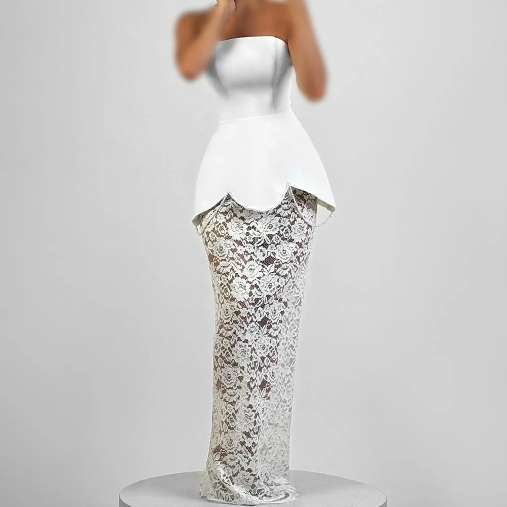 

Customized Straight Evening Dresses Floor-length Strapless Sleeveless Prom Gown Simple Fashion Lace Beading Backless Party Gown