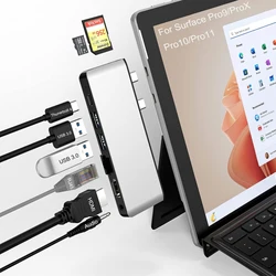 Surface Pro 9/10/11/X USB Hub Docking Station with 4K HDMI Thunerbolt 4 RJ45 USB3.0 SD TF Triple Display for Surface