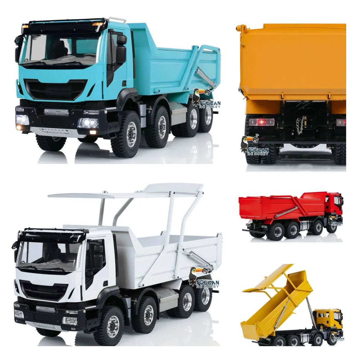 

1/14 Scale 4 Axles Metal Hydraulic RC Tipper Truck With Flip-over Cover Remote Control Dump Car For Construction Scenes