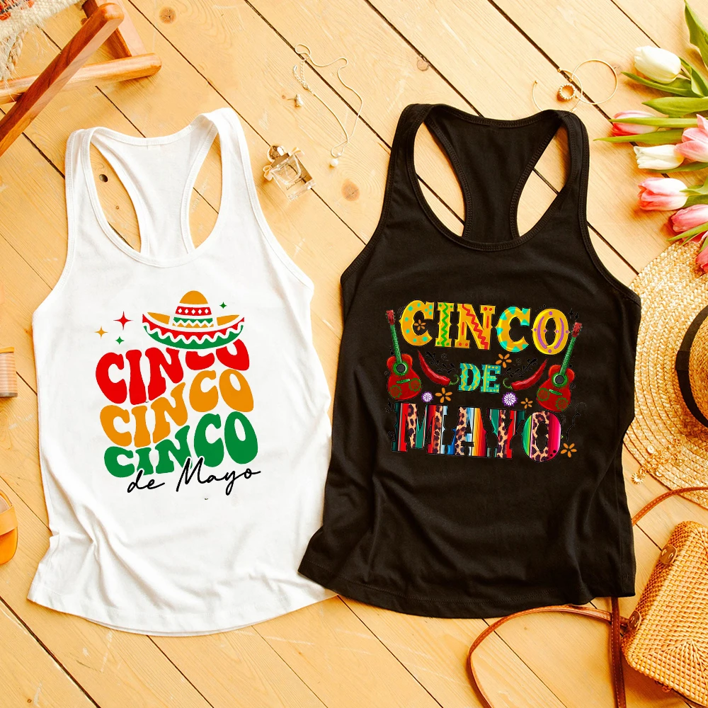 

Cinco De Mayo Women Tank Tops Funny Tacos and Tequila Graphic Tee Cute Let's Fiesta Designs Taco Tuesday Mexican Party Top