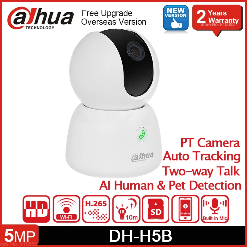 New Dahua DH-H5B 5MP Indoor Wifi PT IP Camera Security Auto Tracking Human Pet Detection Two-way Talk 360° View IR 10m DMSS APP