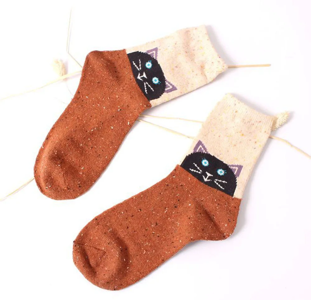 3 Paar/Set Vintage Dicke Kaninchenwollsocken für Damen Retro Winter Harajuku Tiermotive Eule Hirsch Katze Elefant Niedlich Süß – Detail 25