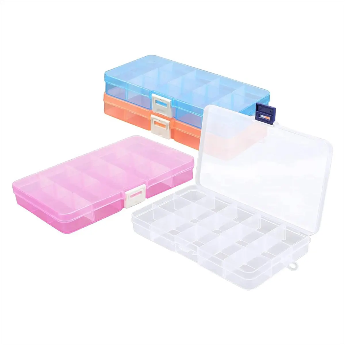 REST Small Compartment Organizer Case, 4PCS 15-Grid Adjustable Plastic Box with Dividers, Empty Storage Container