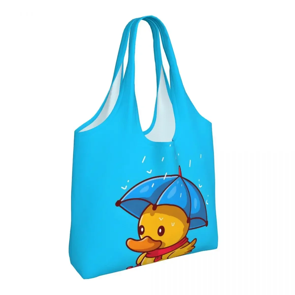 بطة مخصصة مع مظلة في المطر الكرتون البقالة حقيبة تسوق قماش المتسوق حقائب كتف سعة حقيبة يد محمولة