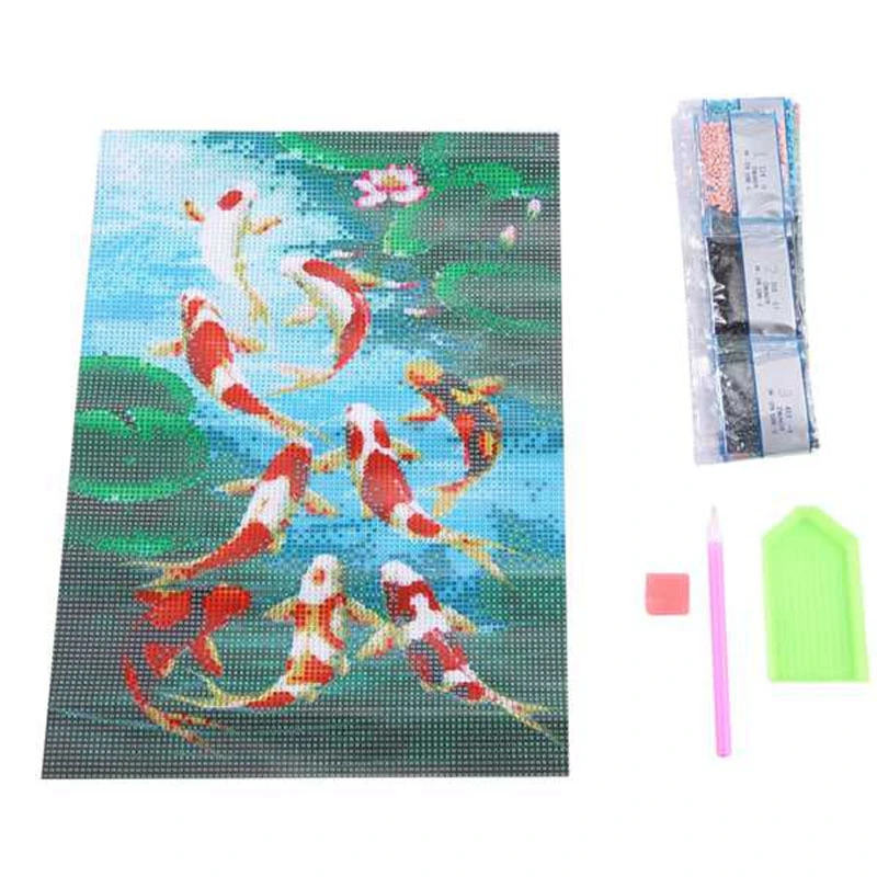 Pintura redonda completa da carpa do diamante Koi, Cross Stitch Kits, Bordado Home Decors