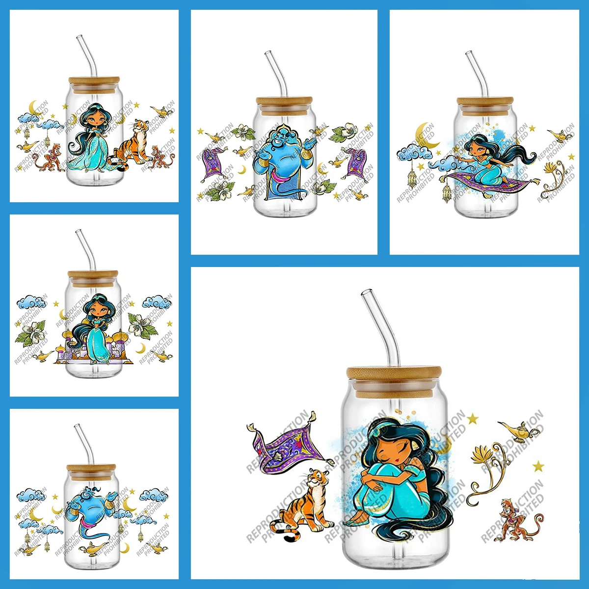 

Princess Jasmine Series UV DTF Cup Wrap Decals for Tumbler Magic Flying Carpet Valid Color Print UVDTF Glasses Stickers