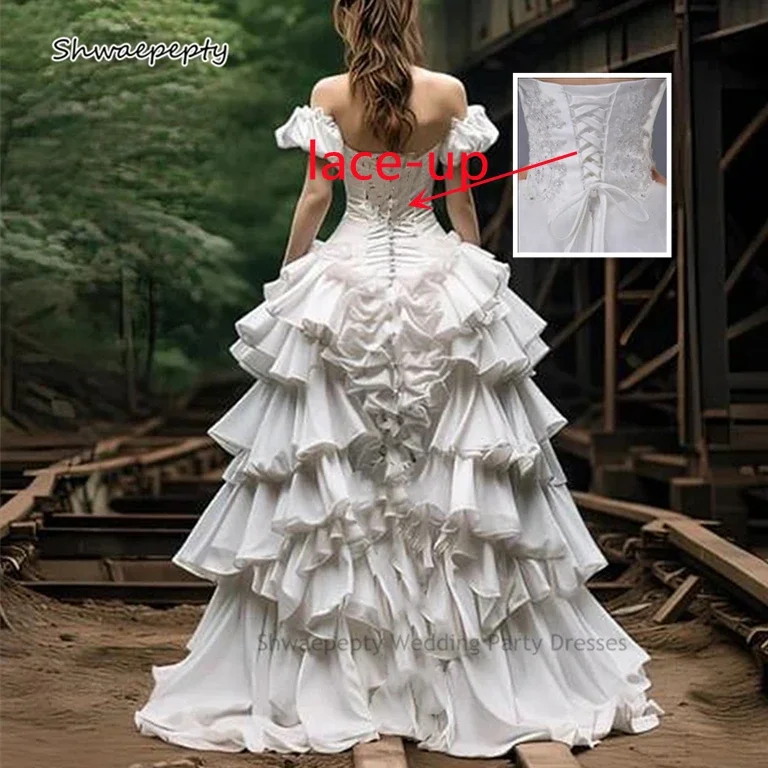 Gothic Steampunk Wedding Dresses 2025 Tiers Ruffles Pleats A Line High Low Alternative Gown White Customized Women Dress