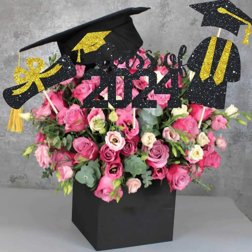 Party Accessories Eco-friendly Graduation Cake Toppers 2024 Sparkling Table Centerpieces Party Decorations for Graduation