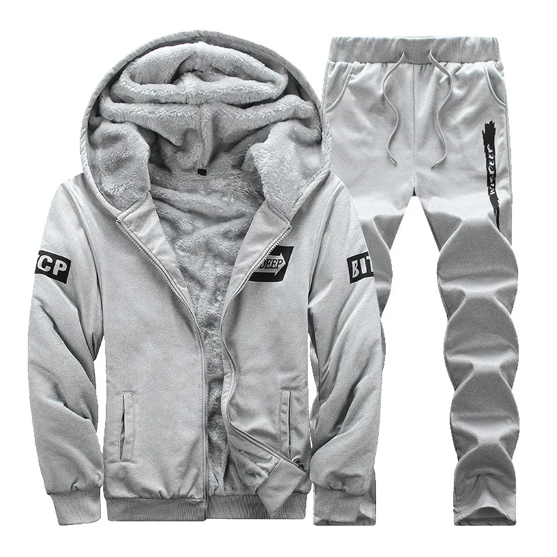 Winter Sportwear Men's Trucksuit Letter Printing Thicken Oversized Hoodies Suit Men Fleece Sweatshirts Jogging Suit H0GD85