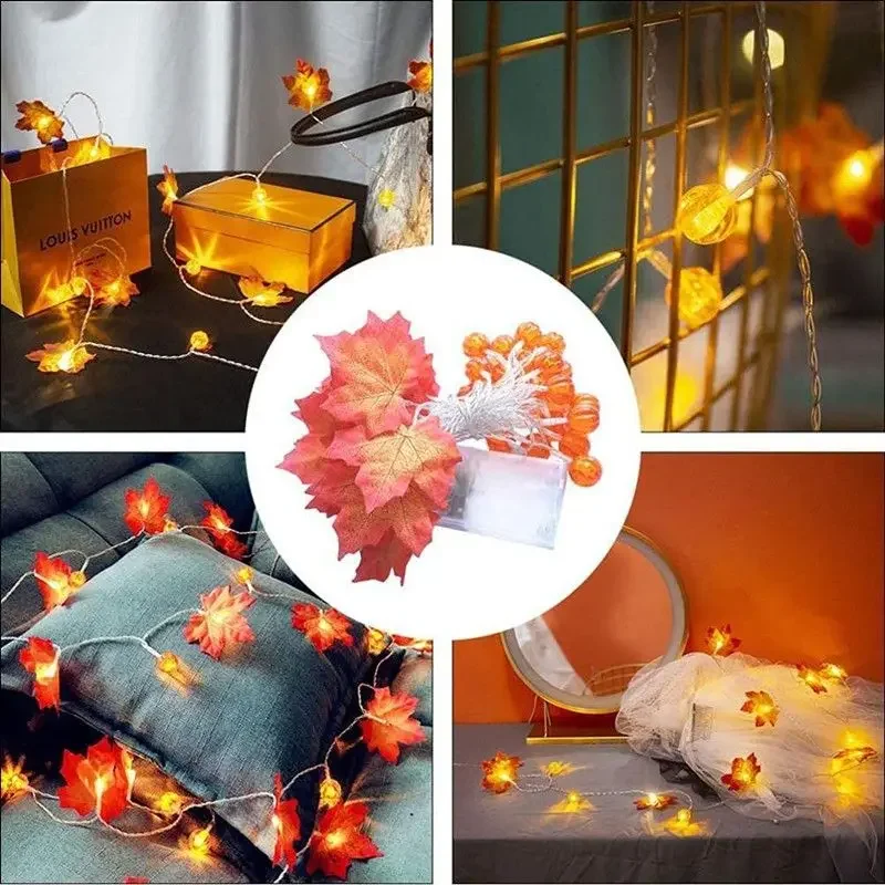 Imagem -05 - Halloween Maple Leaf Pumpkin Led String Luzes Artificial Autumn Maple Leaves String Light Simulação