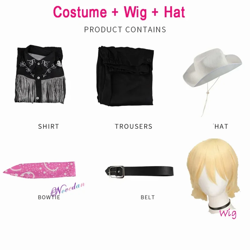 Film Barbi Ken Ryan Gosling Costume Cosplay donna uomo bambini cappello da Cowboy camicia pantaloni vestito parrucca partito uniforme di Halloween Costume completo