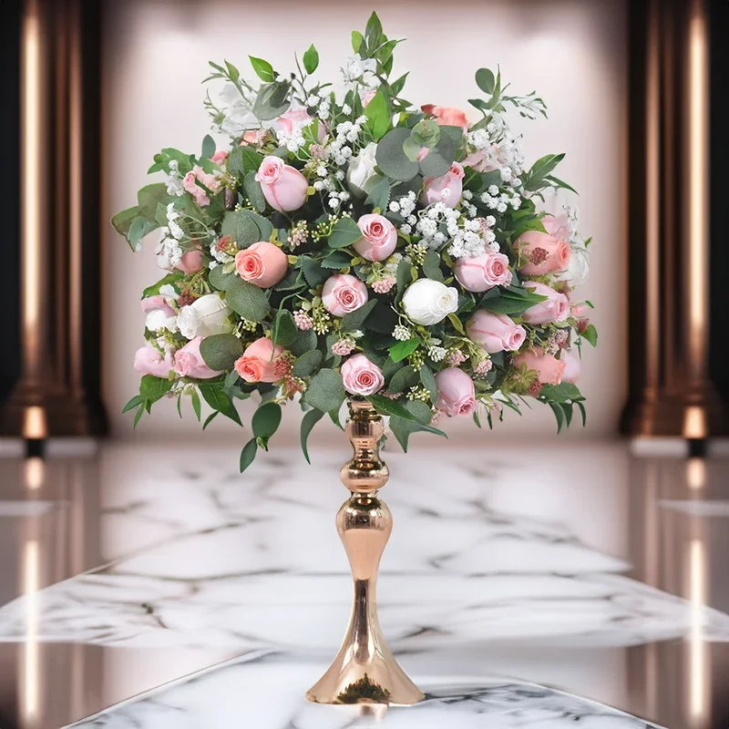 Giant Flower Rose Bud Floral Ball with Candleholder Geometric Stand Iron Flower Vase for Decorative Floral Arrangement