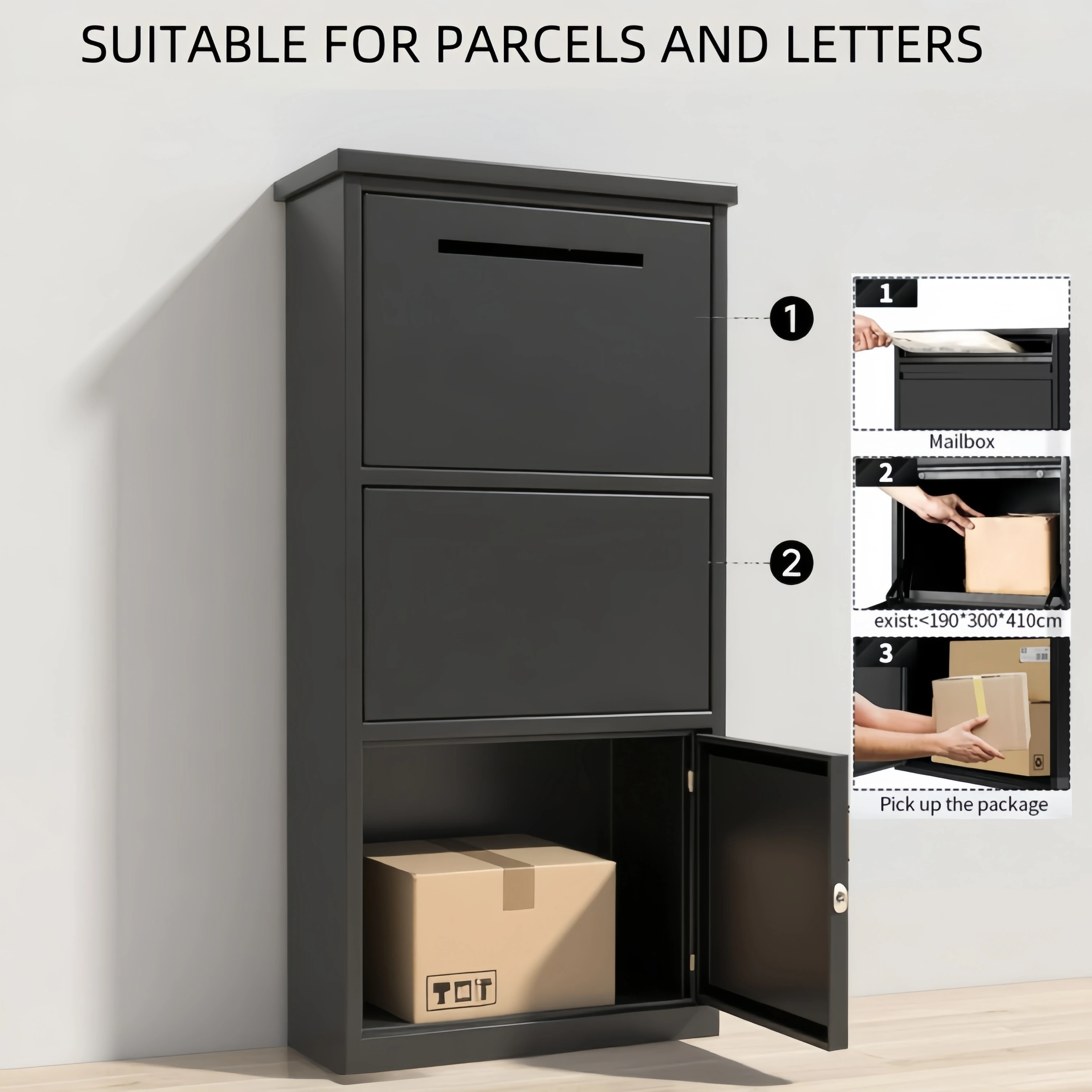 Outdoor Parcel Delivery Box Smart Mailbox Large Capacity Lockable Metal Letter Drop Cabinet Wall Mounted Waterproof Anti-Theft