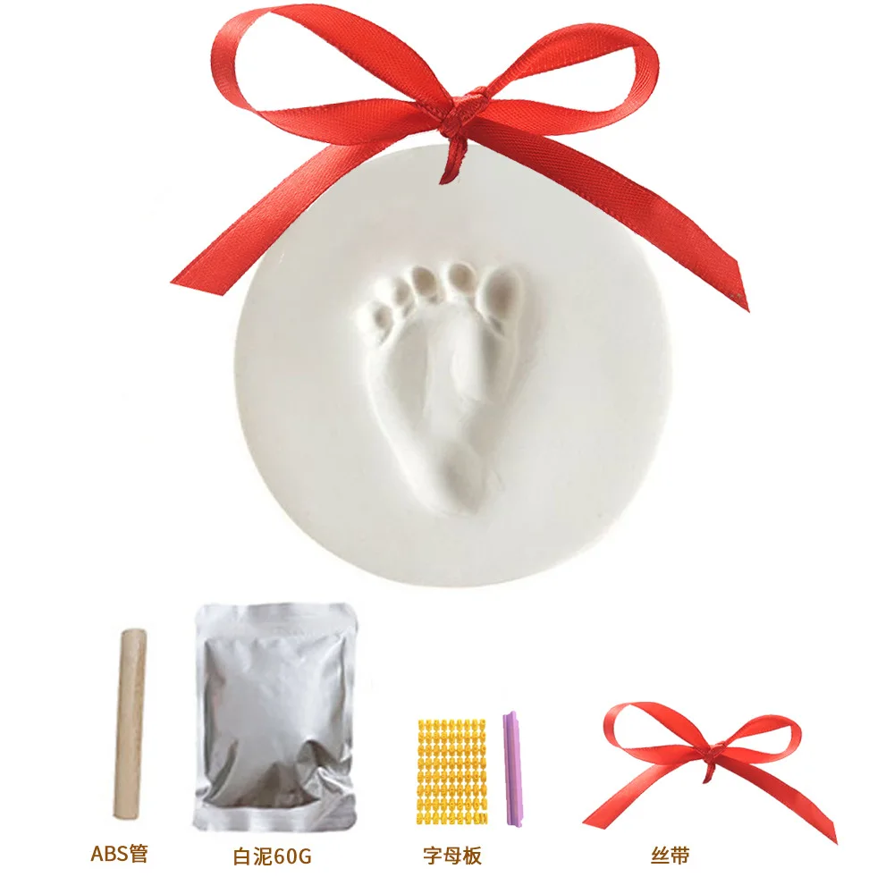 Dual Use Handprint Footprint Kit Air Dry Clay & Water Clean Ink Pad Safe DIY Memorial Craft For One-Month & 100-Day-Old Babies