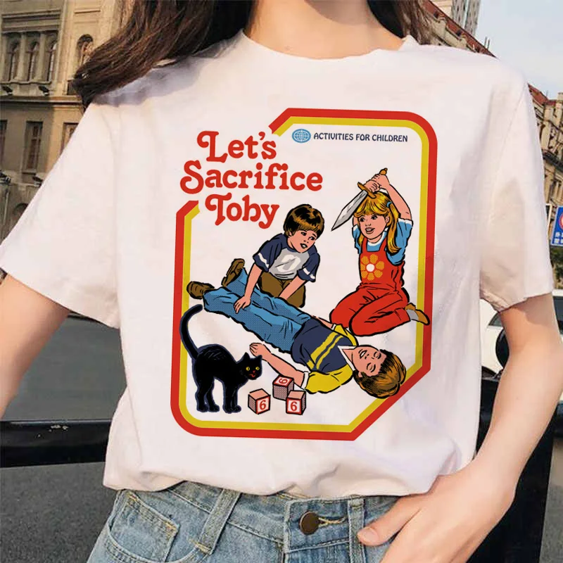 Let's Summon Demons Aesthetic T-shirt Men's Summer Casual Harajuku Cartoon Printed Satan Short Sleeve Top Camiseta Street Wear