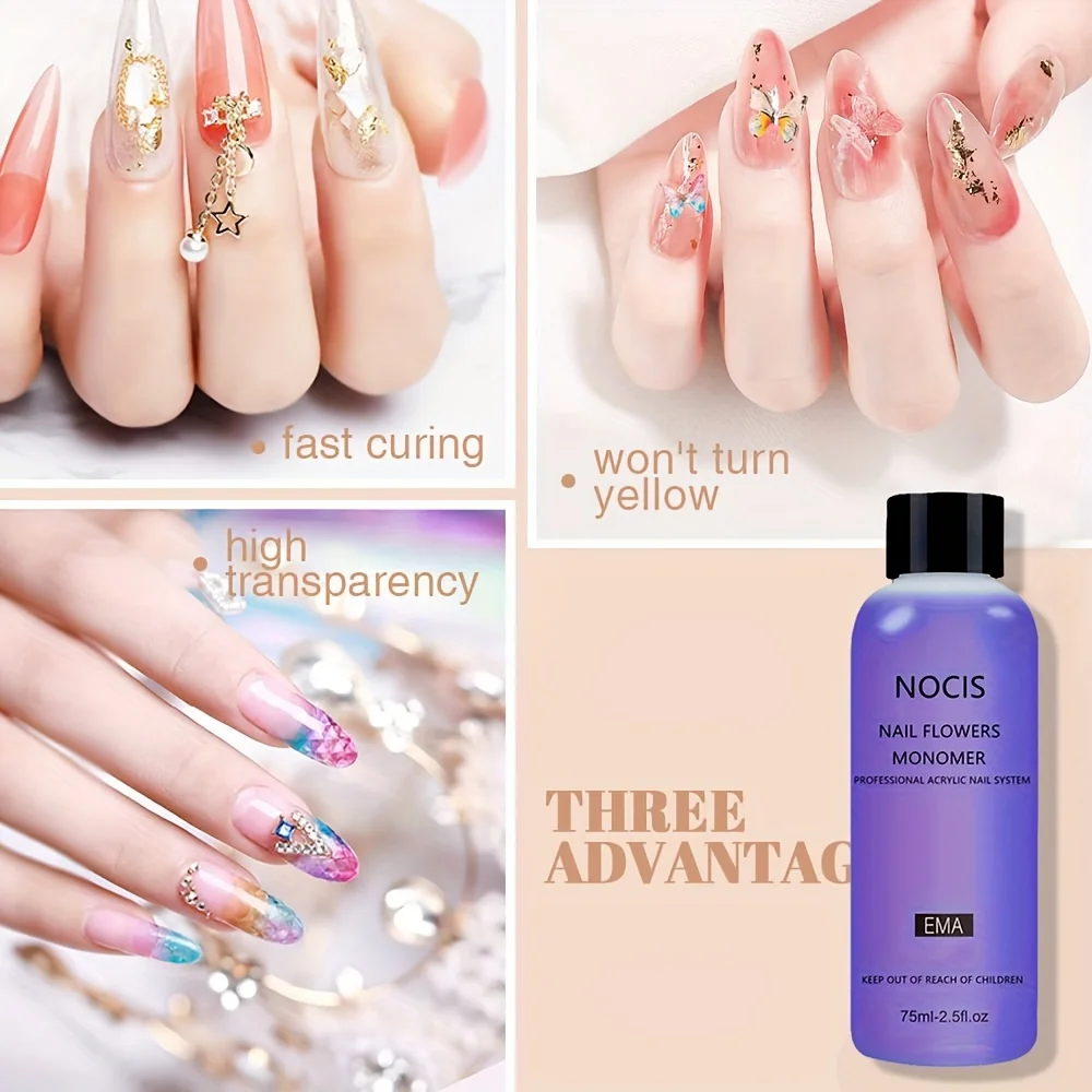 아크릴 네일 키트 - 투명한 분홍빛이 도는 누드 파우더, 무황변 액체, 브러시 클리너 및 살롱용 전문 네일 아트 도구